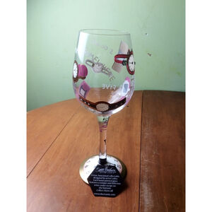Lolita "5 O'Clock Somewhere" Hand Painted Wine Glass Clear and Purple